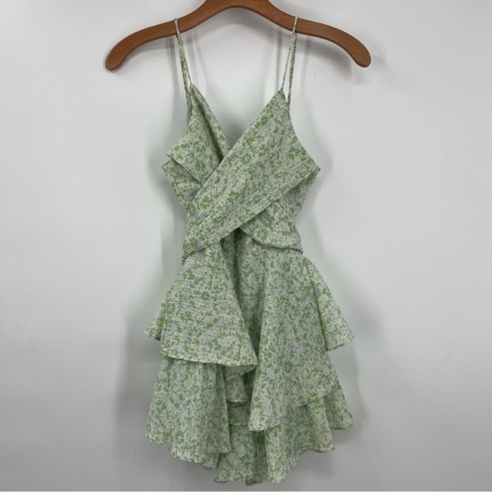 Angel Biba Green Floral Wrap Top Mini Dress